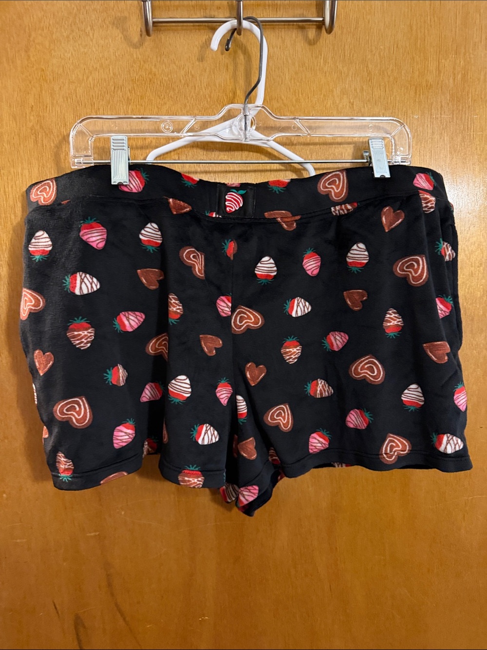 Women's Black Strawberry & Heart Print Lounge Shorts